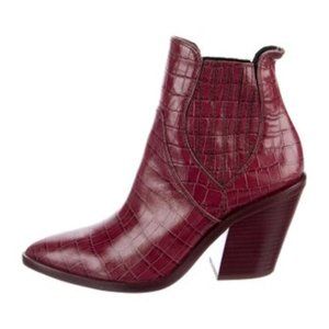 Rebecca Minkoff Red Chelsea Crocodile Embossed Leather Ankle Boots